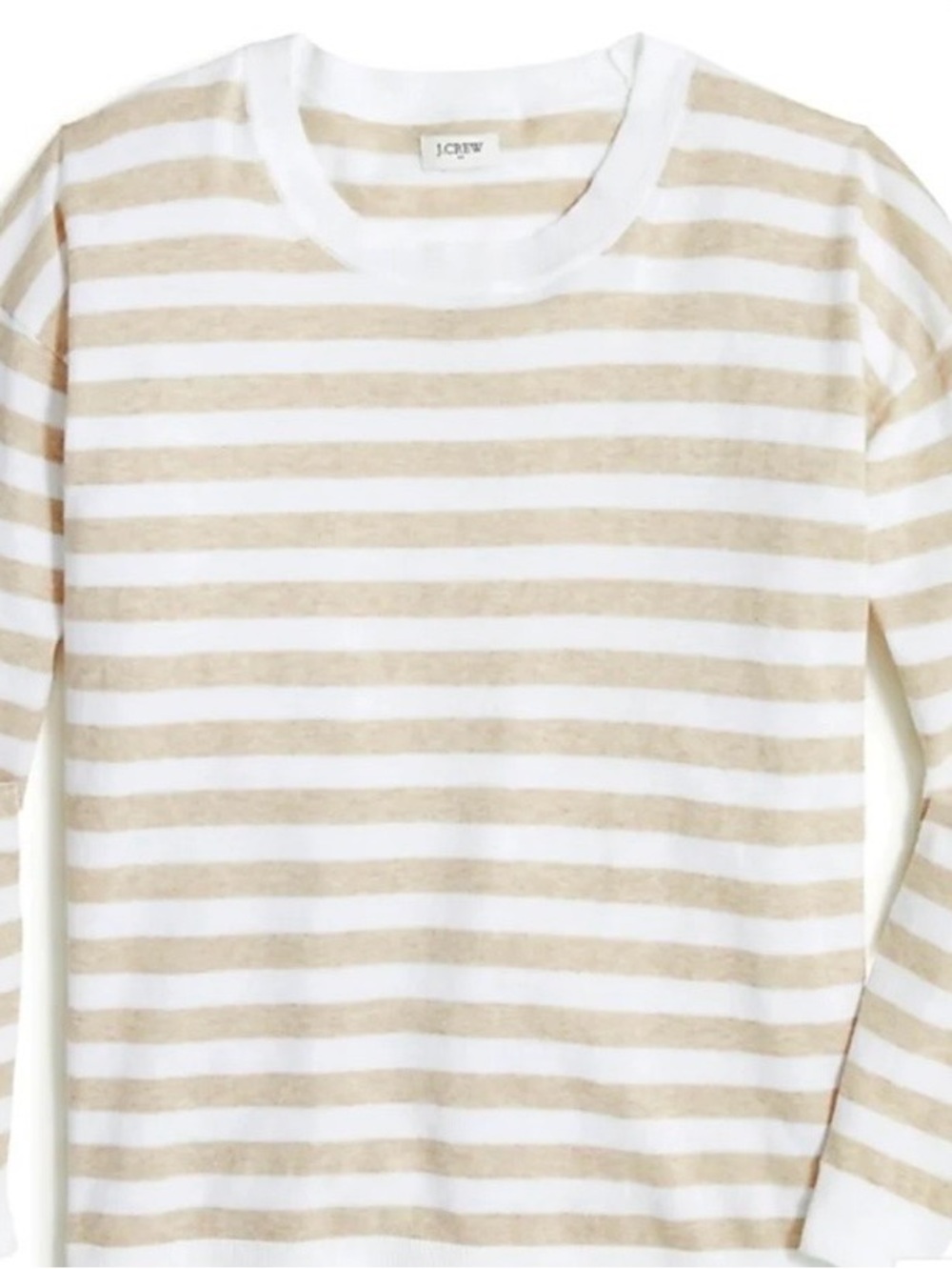 🆕 *JCREW* -XL- Classic Crewneck Striped Beige/White Lightweight Sweater (NWOT)
